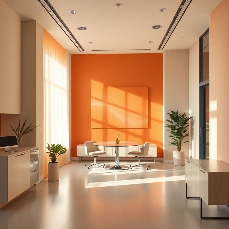 Interiér kanceláře v teplých terracotta a krémových tónech